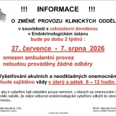 Informace o změně provozu klinického oddělení